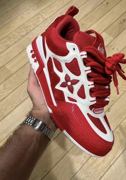 Louis Vuitton Skate Sneaker Leather lace up Fashionable Board Shoes Red 51BCOLRB review 