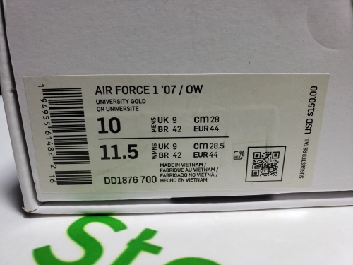 PK God Batch Nike Air Force 1 Low OFF-WHITE University Gold Metallic Silver DD1876-700 review 