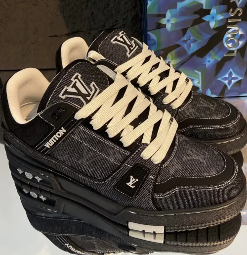 Louis Vuitton Trainer Sneaker New All Black Denim 1AHSZE review 