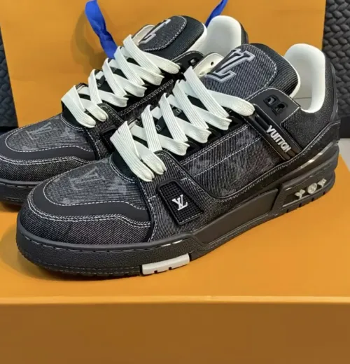 Louis Vuitton Trainer Sneaker New All Black Denim 1AHSZE review 