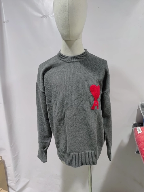 AMI PARIS 21FW Heart Embroidered Cardigan Grey review 