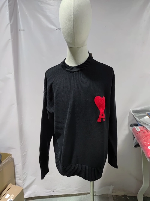 AMI PARIS 21FW Heart Embroidered Crew Neck Sweater Black review 