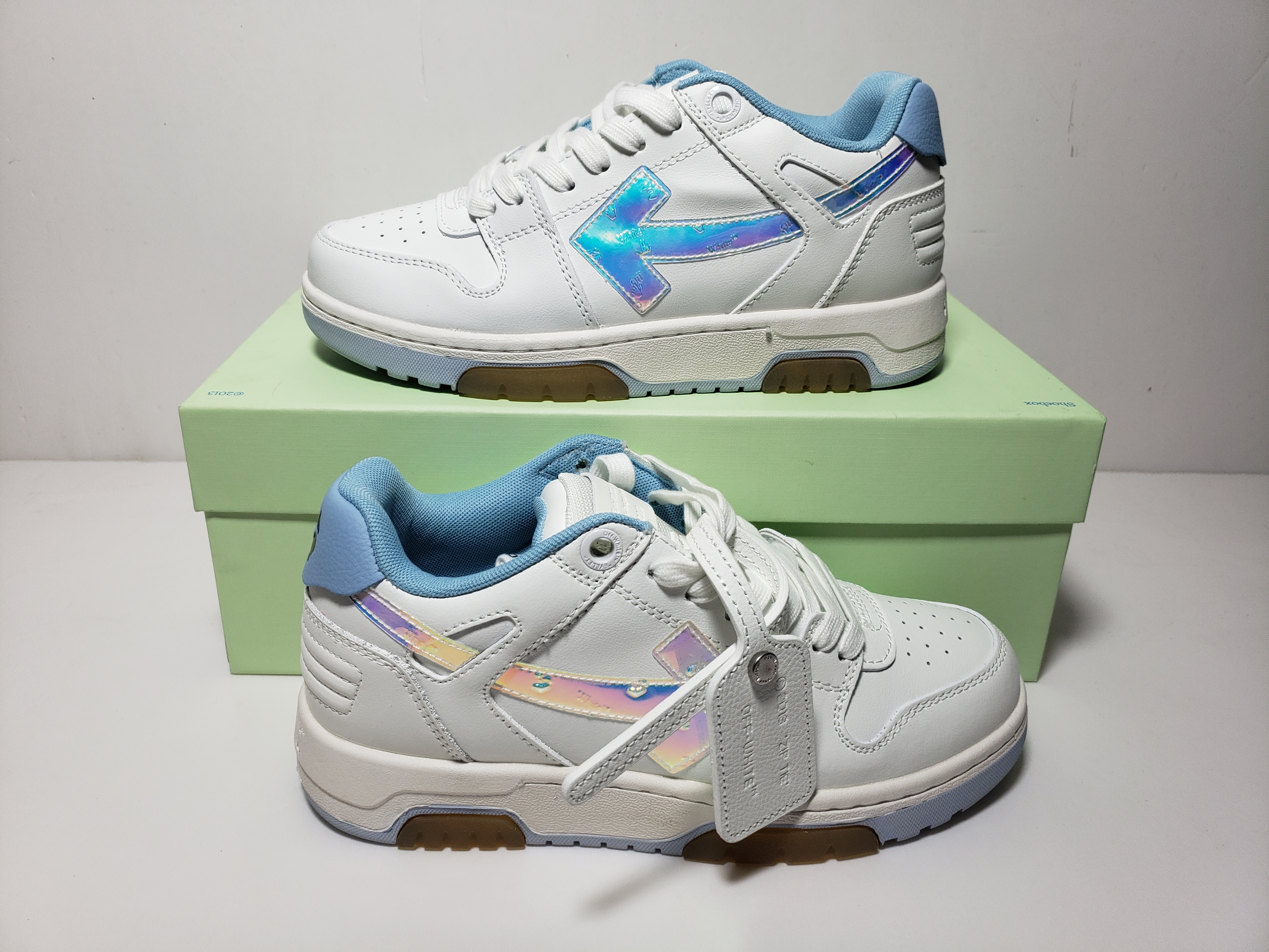 PK God Batch OFF-WHITE Out Of Office OOO Low Tops White Blue Discoloration OMIA189S 21LEA0030 0180 review Stockxkicks 05