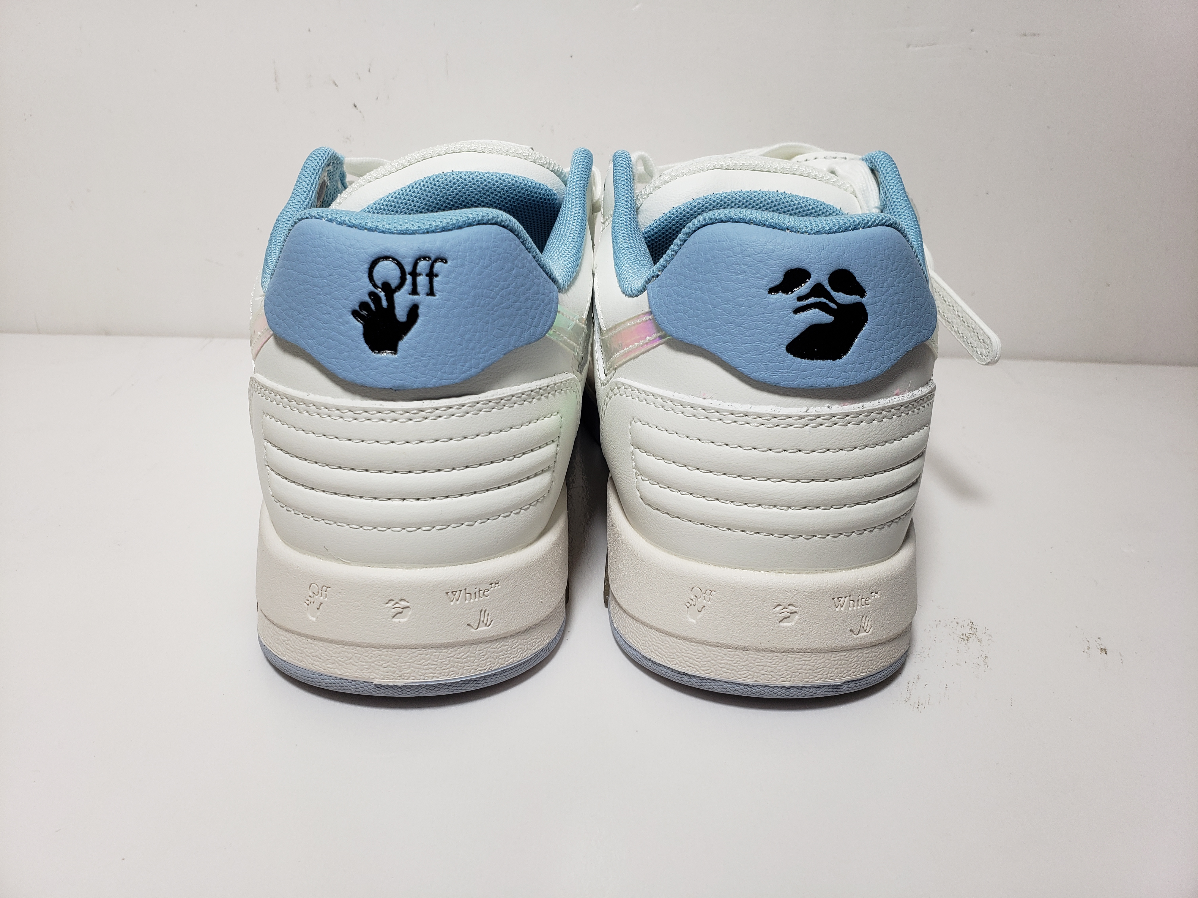 PK God Batch OFF-WHITE Out Of Office OOO Low Tops White Blue Discoloration OMIA189S 21LEA0030 0180 review Stockxkicks 02