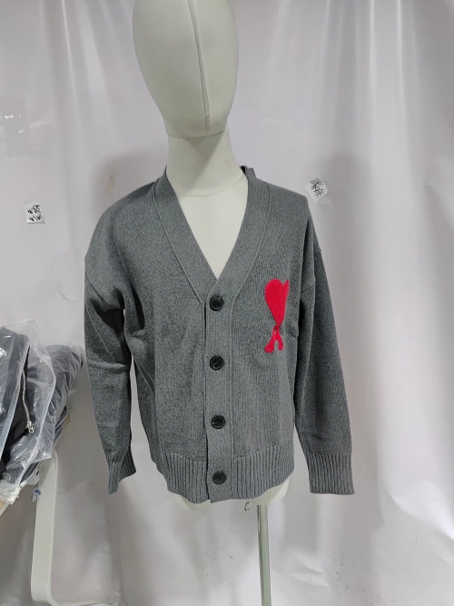 AMI PARIS 21FW Heart Embroidered Cardigan Grey review 