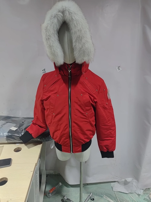 Moose Knuckles Men's Balistic Bomber Zip-Up Fur Jacket Red review 