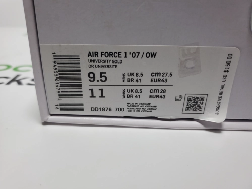 PK God Batch Nike Air Force 1 Low OFF-WHITE University Gold Metallic Silver DD1876-700 review 