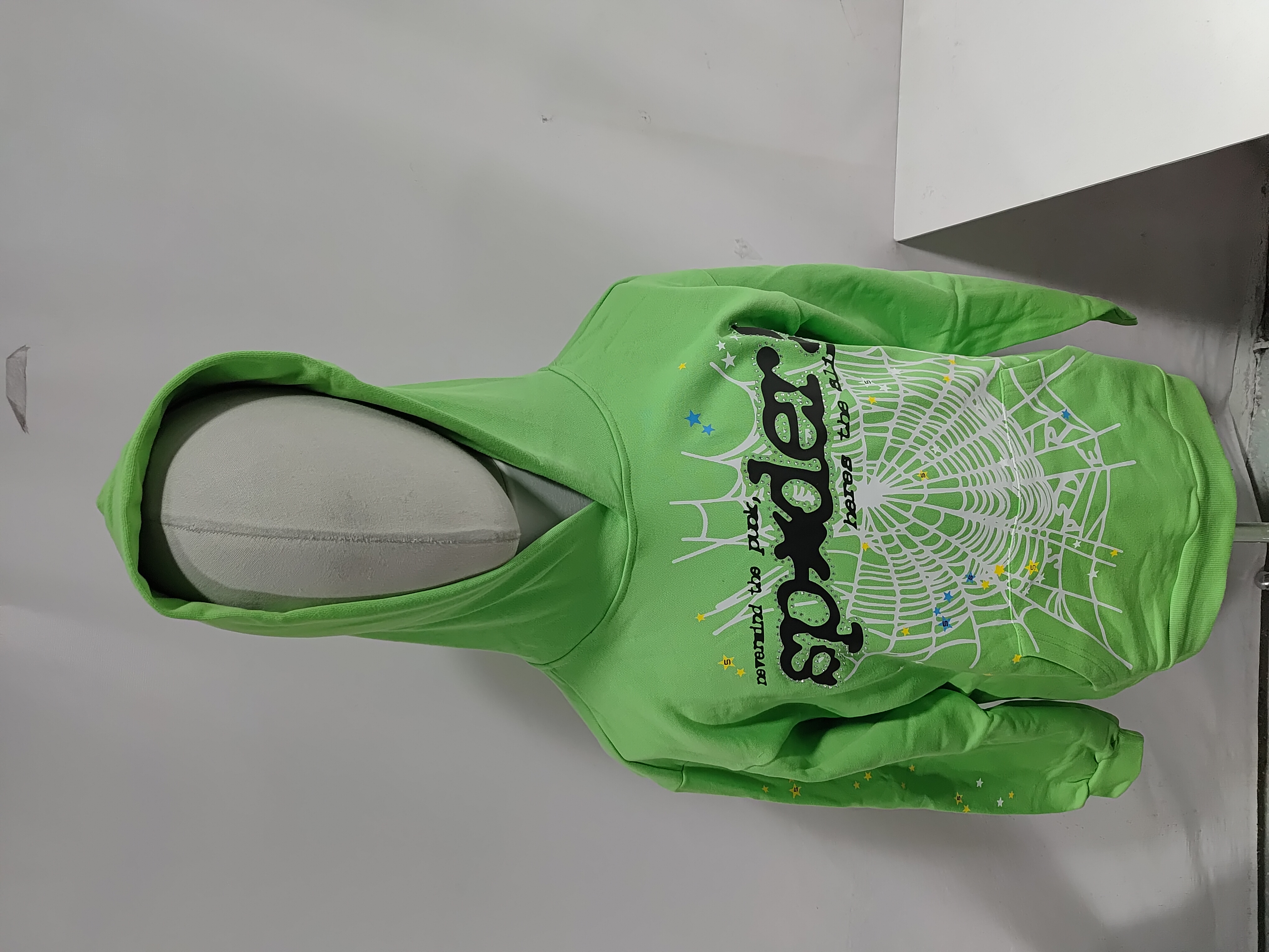 Sp5der Punk V2 Rhinestone Hoodie Bright Green EG 974 review 1