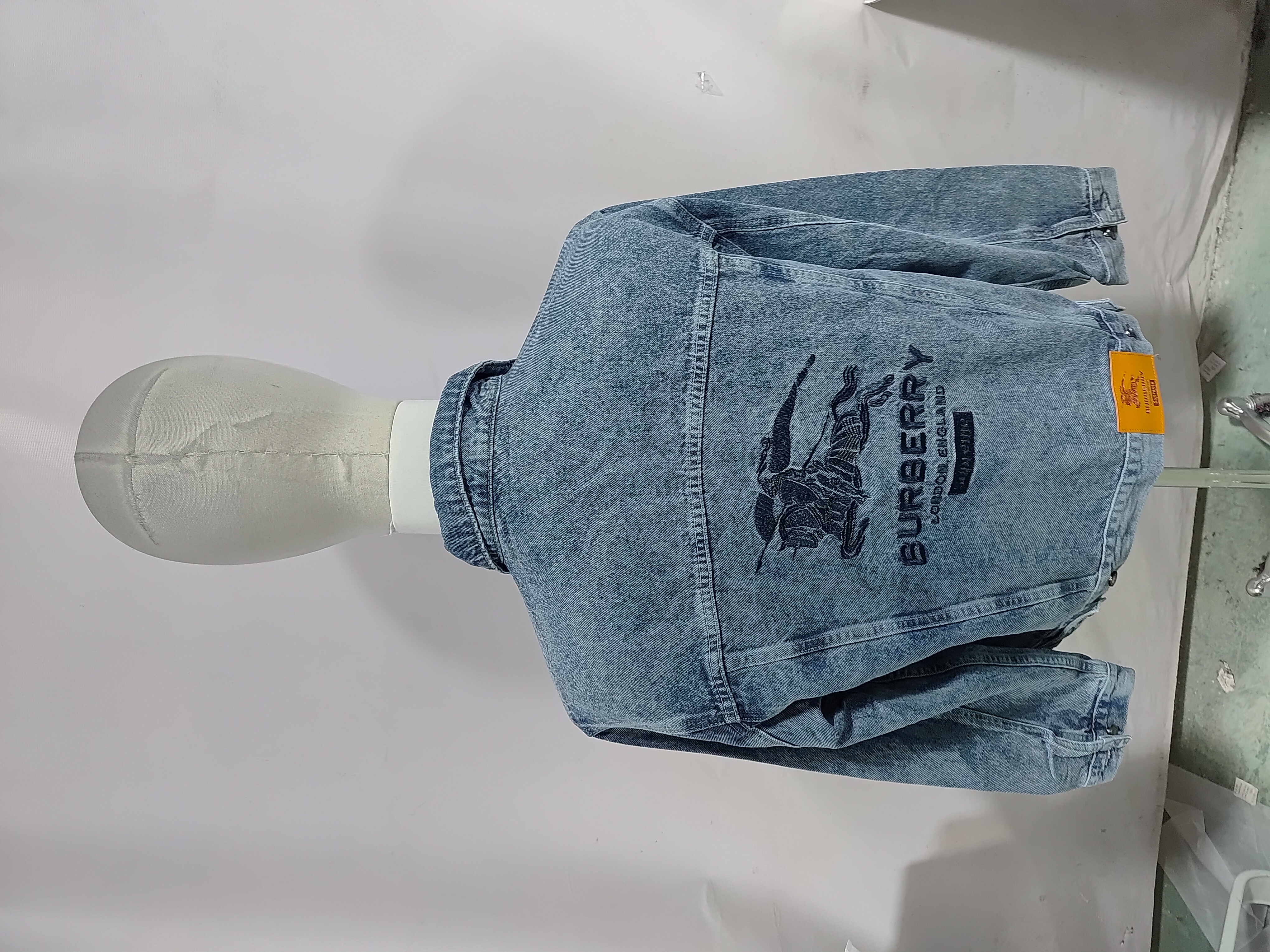 Burberry × Supreme Blue Distressed Embroidered Denim Jacket review StockxKicks 03