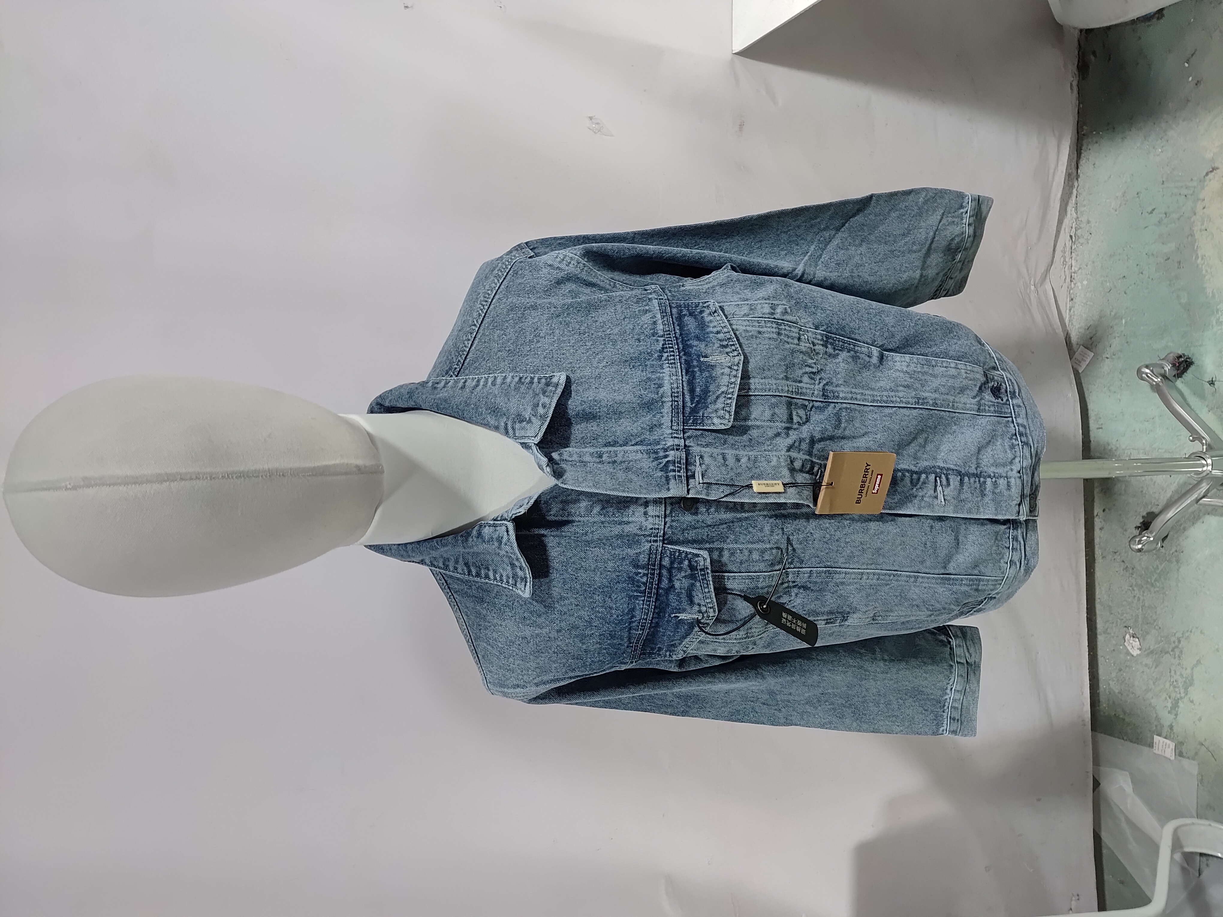 Burberry × Supreme Blue Distressed Embroidered Denim Jacket review StockxKicks 01