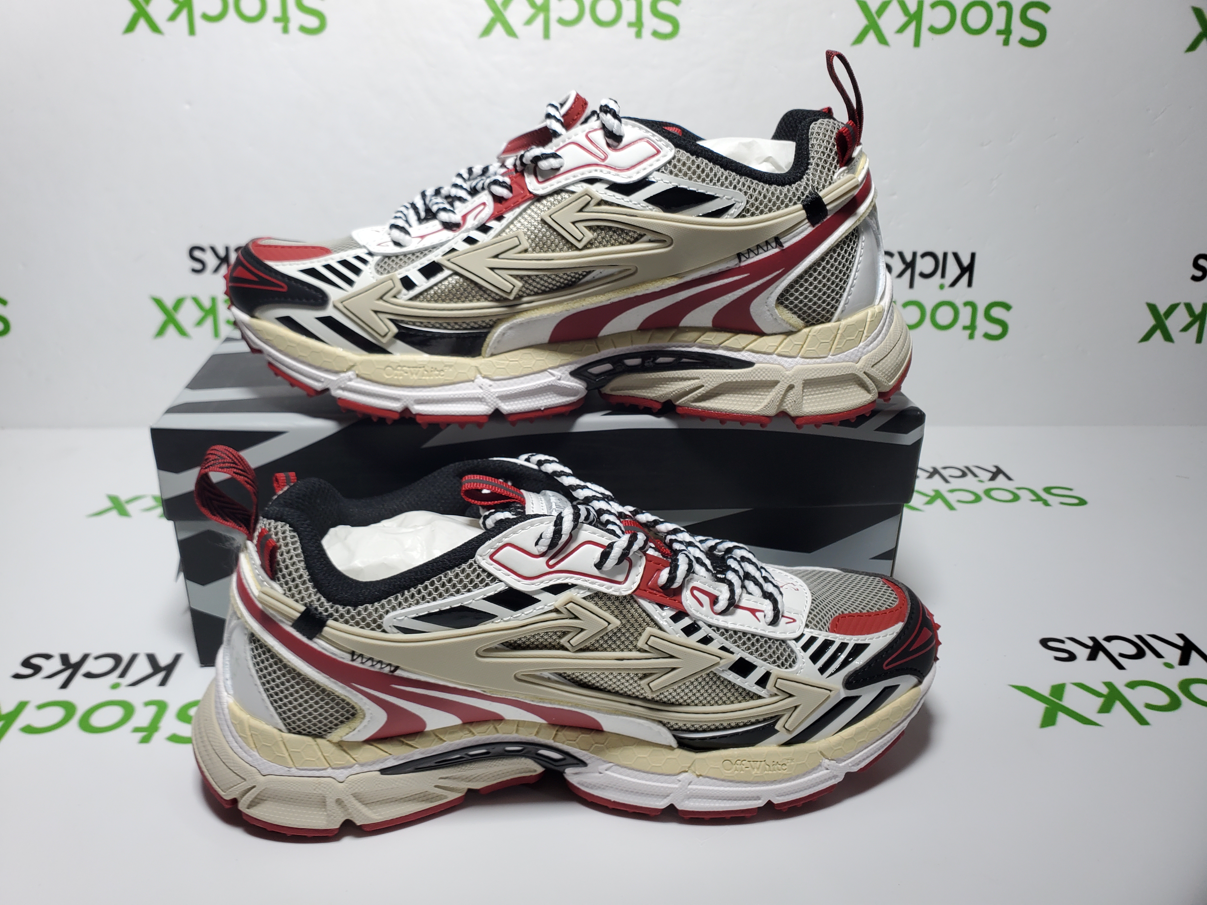 Off White Be Right Back Sneakers Khaki Red OMIA295C99 FAB000 0032 review Stockxkicksvip 02