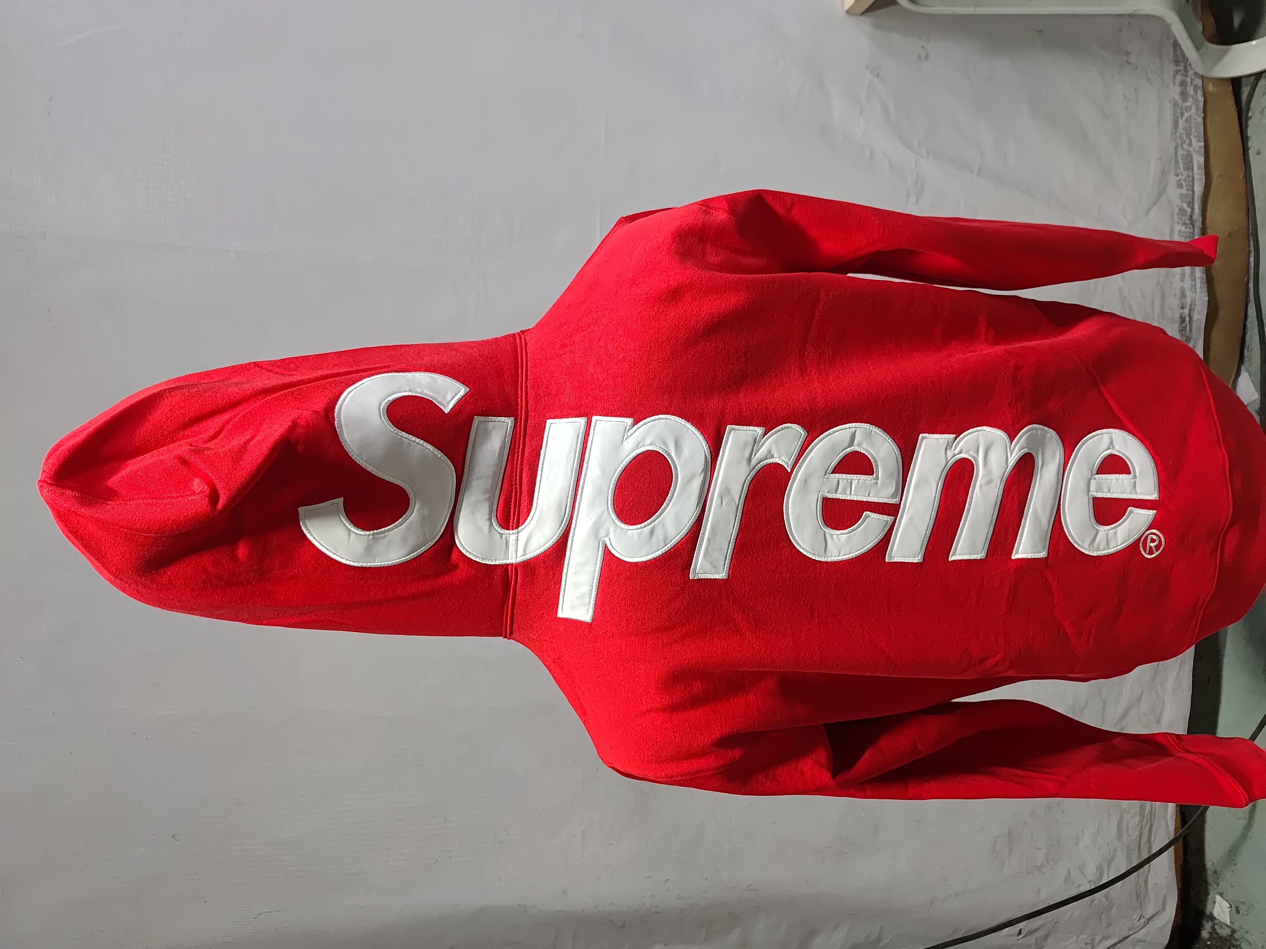 Supreme Satin Appliqué Hooded Sweatshirt Red review StockxKicks 04