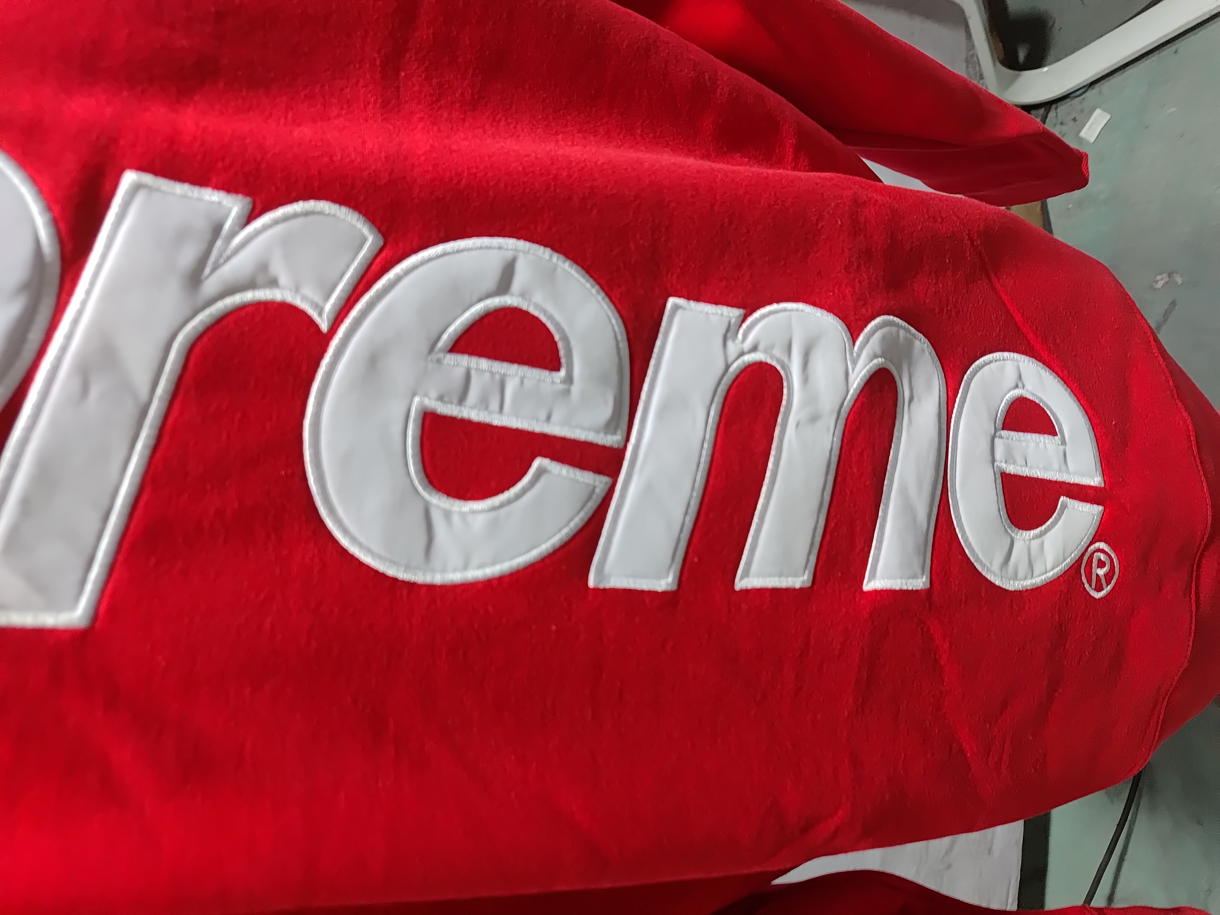 Supreme Satin Appliqué Hooded Sweatshirt Red review StockxKicks 05