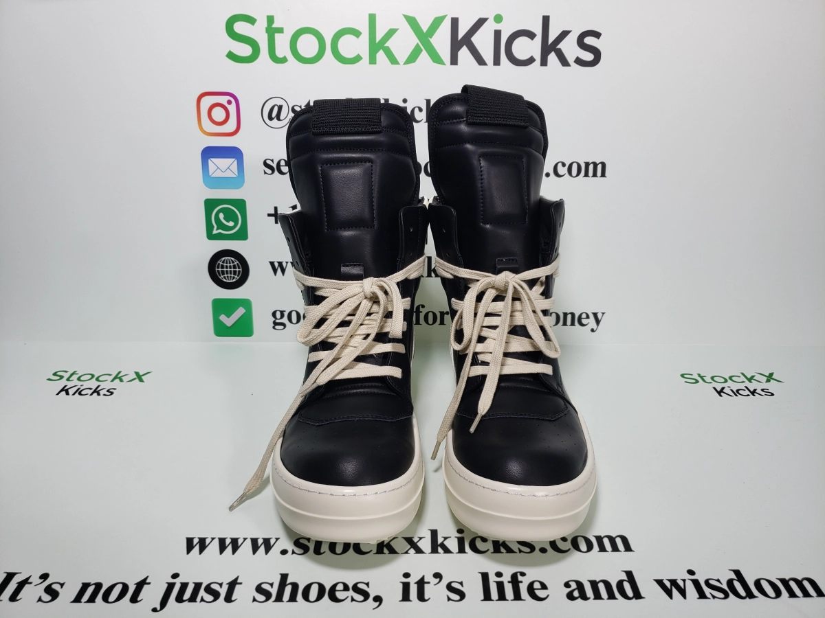 Stockx kicks is best place to buy fake rick owens, including Rick Owens  GeoBasket Oversized Eylet Black White reps shoes.