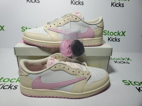 Replica Sneakers QC Photos：PK God Batch Travis Scott x Air Jordan 1 Low Soft Powder Pouring IQ7604-100