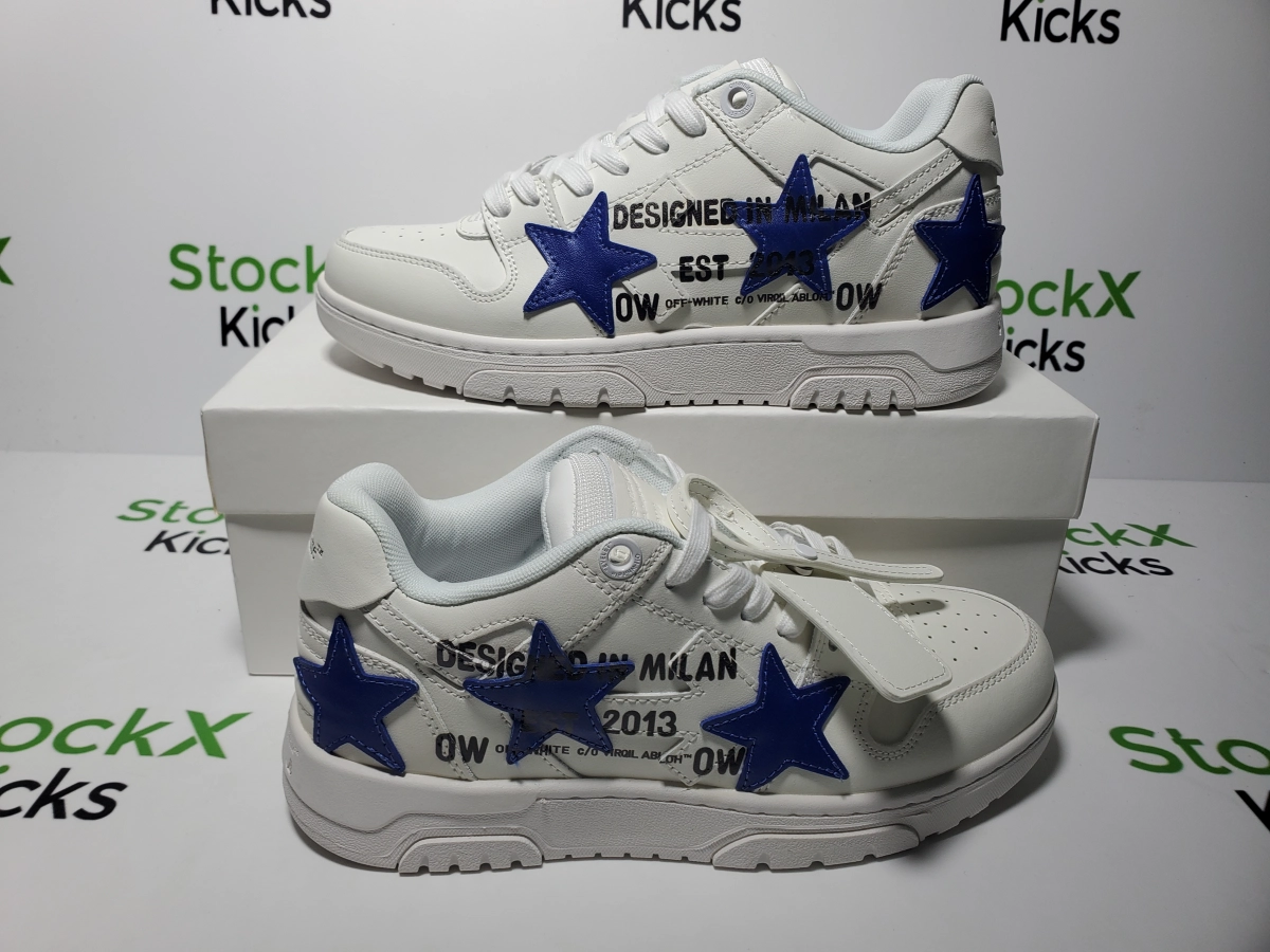 Replica Sneakers QC Photos：PK God Batch OFF-WHITE Out Of Office OOO Low White and Blue Five Stars OMIA189S 25LEA00D 0145