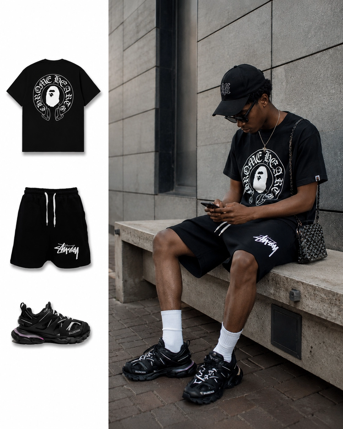 Best Back to School Outfit 2026: Bape T-shirt, Stussy Shorts & Balenciaga Track Tess | Stockxkicks