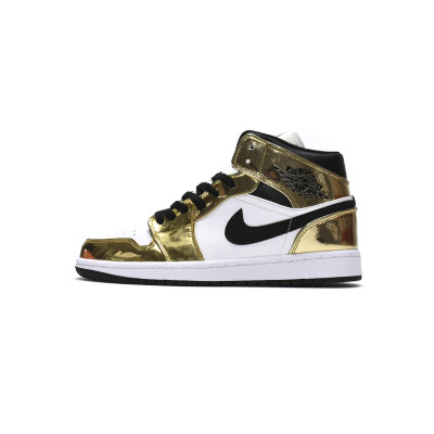 LJR Air Jordan 1 Mid Metallic Gold Black White (GS)  DC1420-700