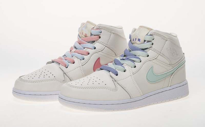 LJR Air Jordan 1 Mid Multi-Color Swoosh Phantom (GS)  555112-035
