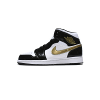 LJR Air Jordan 1 Mid Patent Black White Gold 852542-007