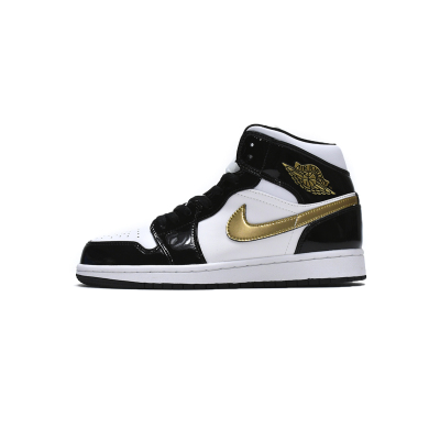 LJR Air Jordan 1 Mid Patent Black White Gold 852542-007