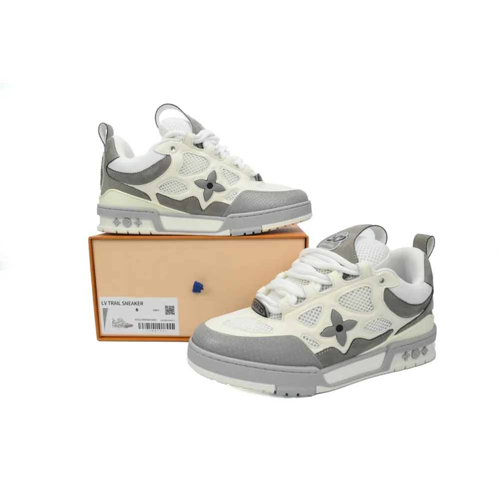 LOUIS VUITTON Leather lace up Fashionable Board Shoes White Gray 1ACQP4	