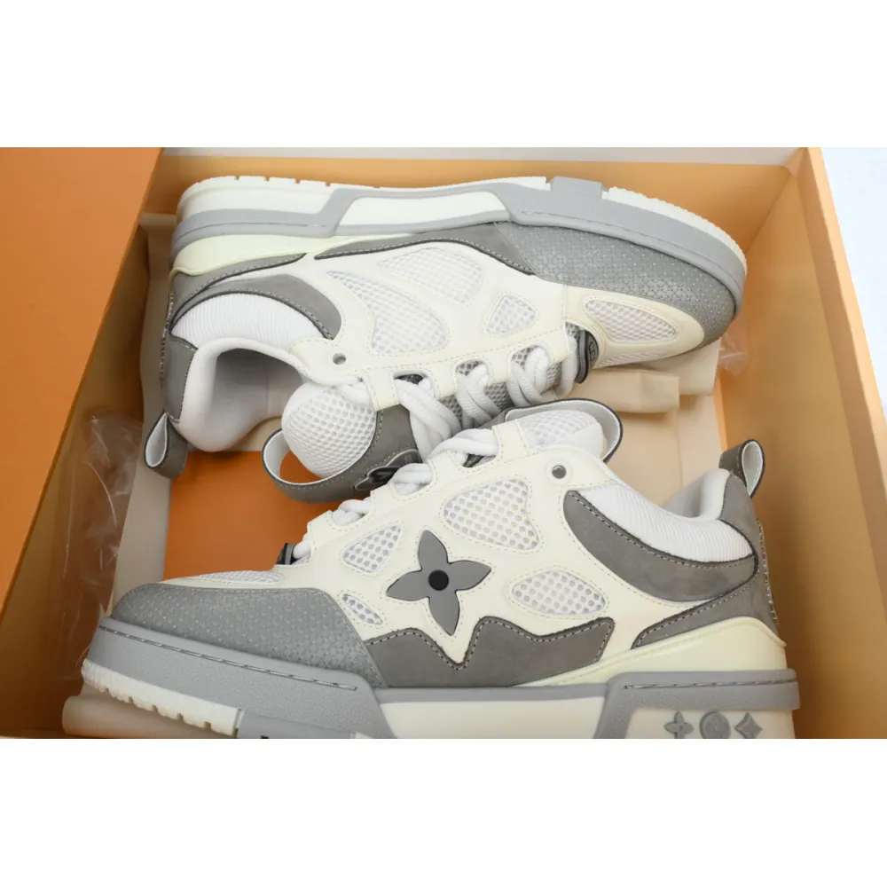 LOUIS VUITTON Leather lace up Fashionable Board Shoes White Gray 1ACQP4	