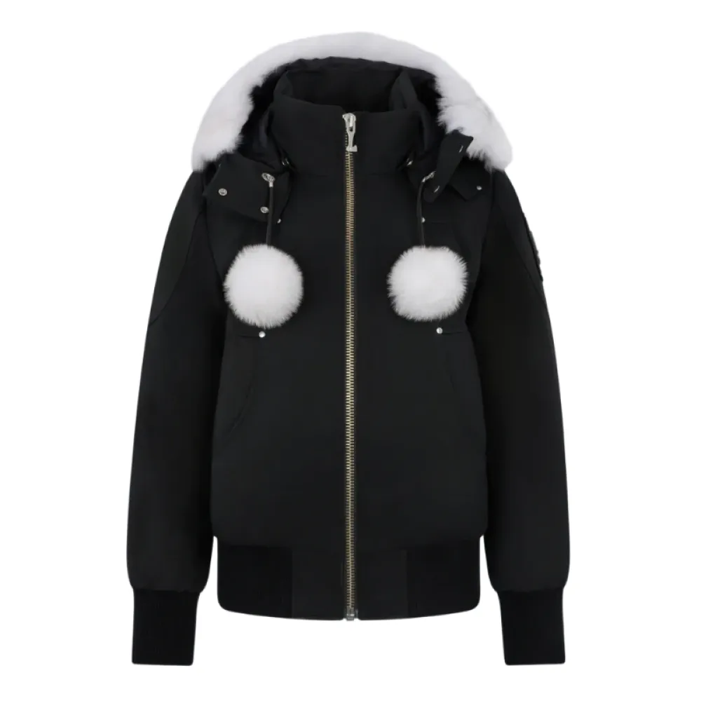 Moose Knuckles ORIGINAL DEBBIE SHEARLING TRIM BOMBER JACKET BLACK