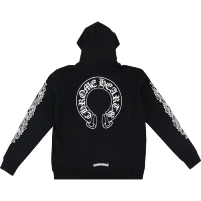 Chrome Hearts Horseshoe Floral Cross-Sleeve Zip Up Hoodie 'Black/White' 02