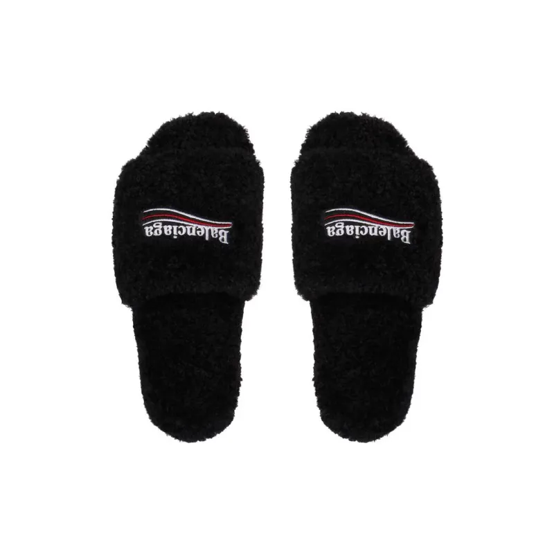 Balenciaga Furry Slides Black Label