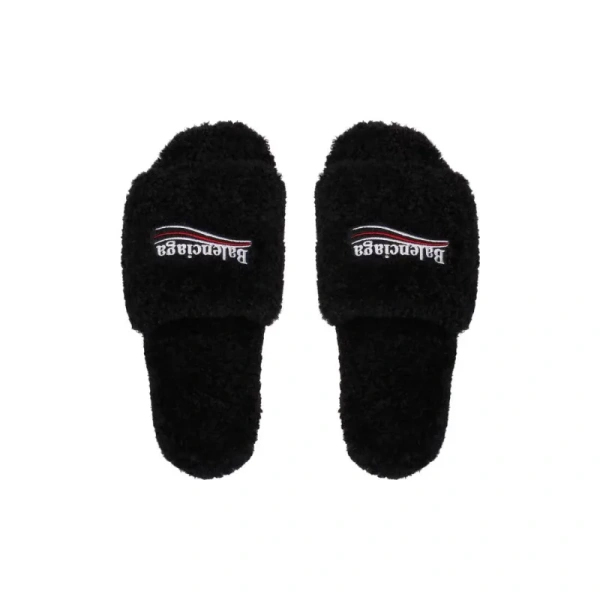 Balenciaga Furry Slides Black Label