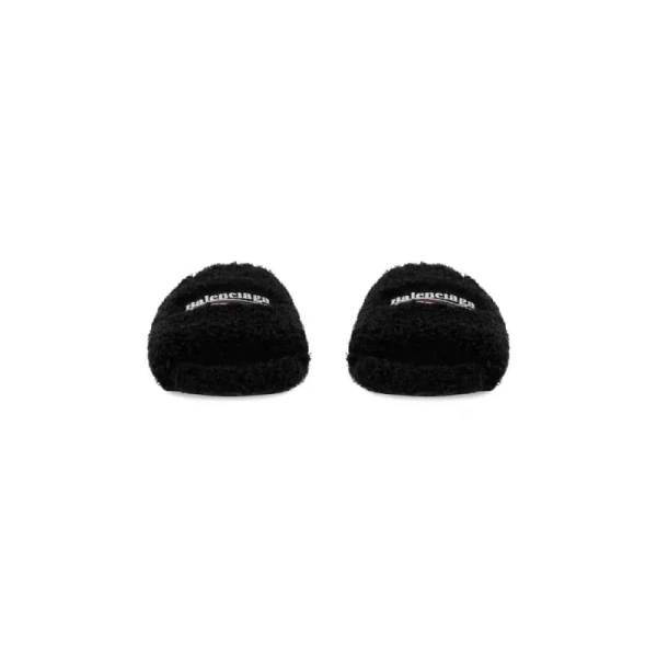Balenciaga Furry Slides Black Label