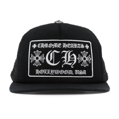 Chrome Hearts CH Hollywood Trucker HatBlack/Black 01