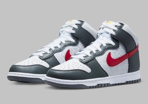 The Nike Dunk High “Embossed” Appears In Grey And Red