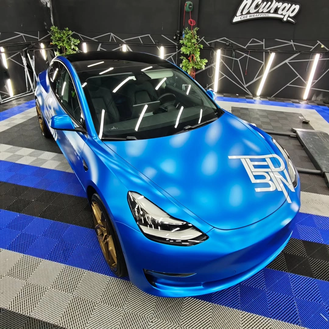 Matte blue car wrap