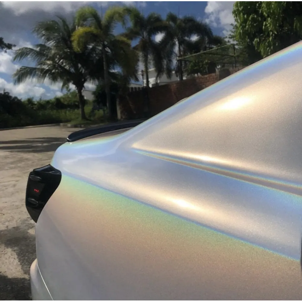 Gloss Metallic Rainbow White Car Wrap
