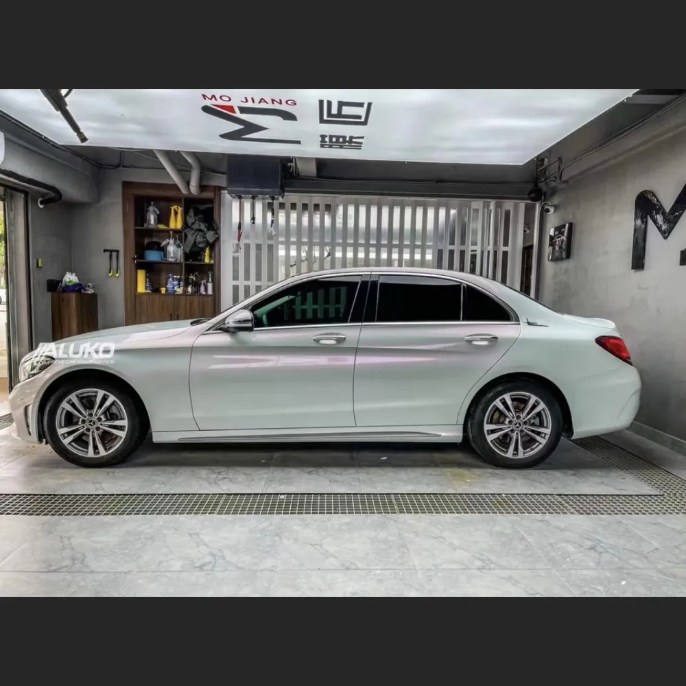 Gloss Metallic Chameleon Pearl Pink White Car Vinyl Wrap03