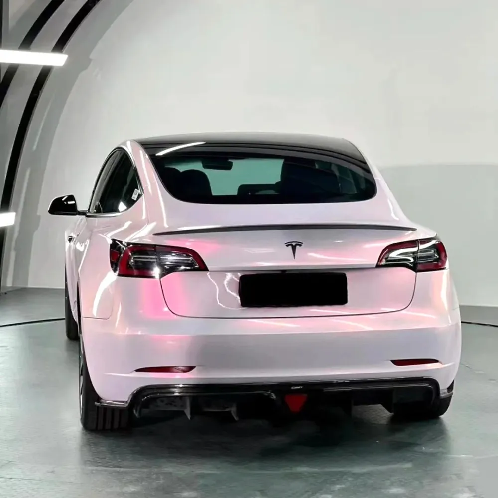 Gloss Metallic Chameleon Pink White Car Vinyl Wrap03