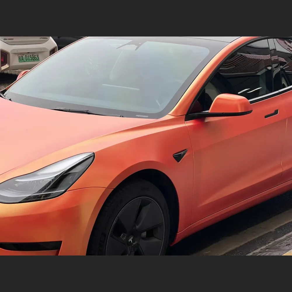 Matte Metallic Diamond Orange Gold Car Vinyl Wrap02