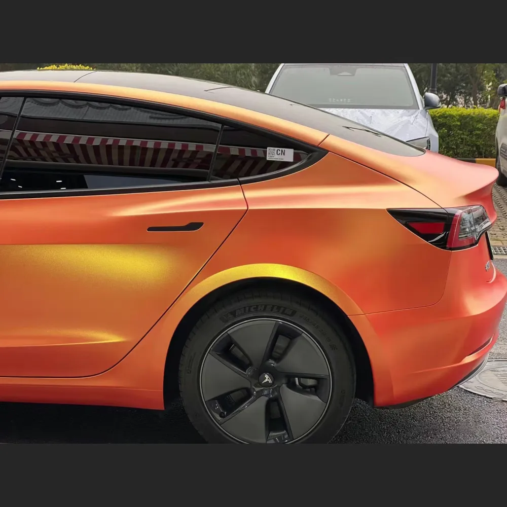 Matte Metallic Diamond Orange Gold Car Vinyl Wrap04