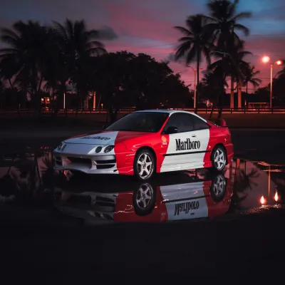 Marlboro Racing Car wrap Custom Design - White, Red and Black Car Wrap (Bundle) 01