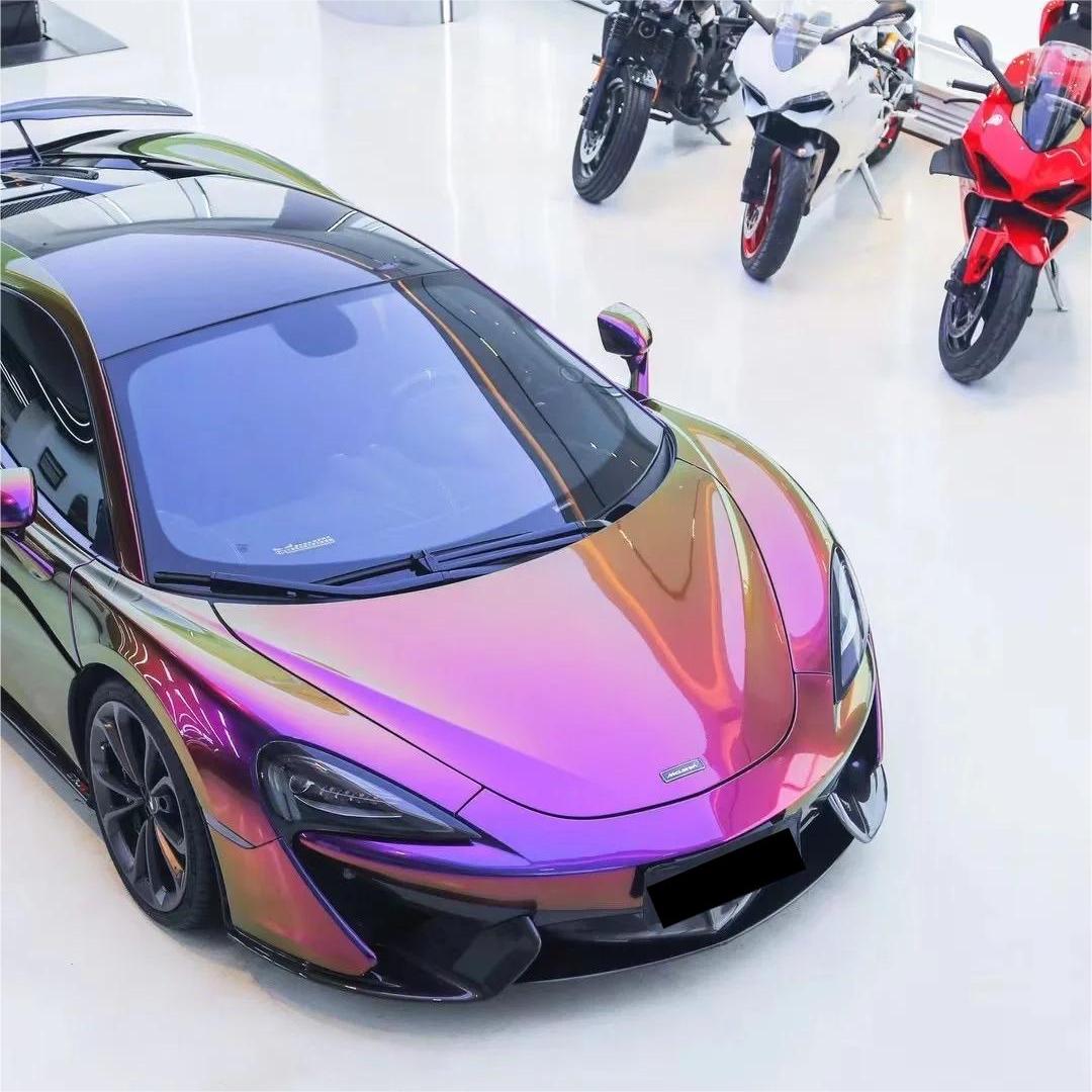 Gloss Metallic Chameleon Yellow Purple Car Vinyl Wrap PET
