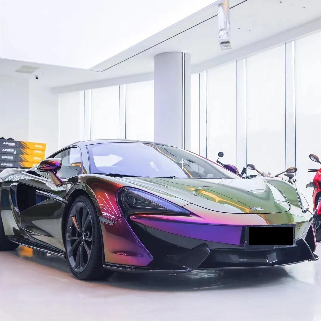 Gloss Metallic Chameleon Yellow Purple Car Vinyl Wrap PET