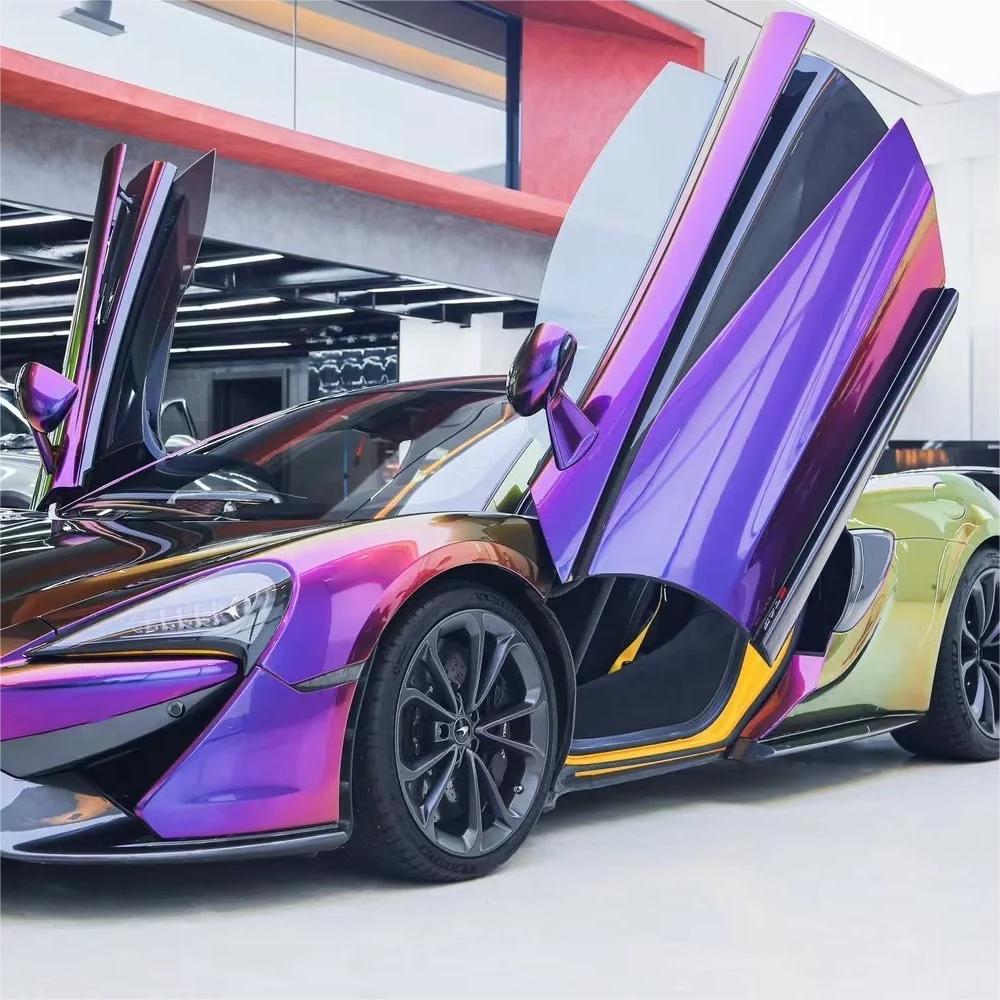 Gloss Metallic Chameleon Yellow Purple Car Vinyl Wrap PET