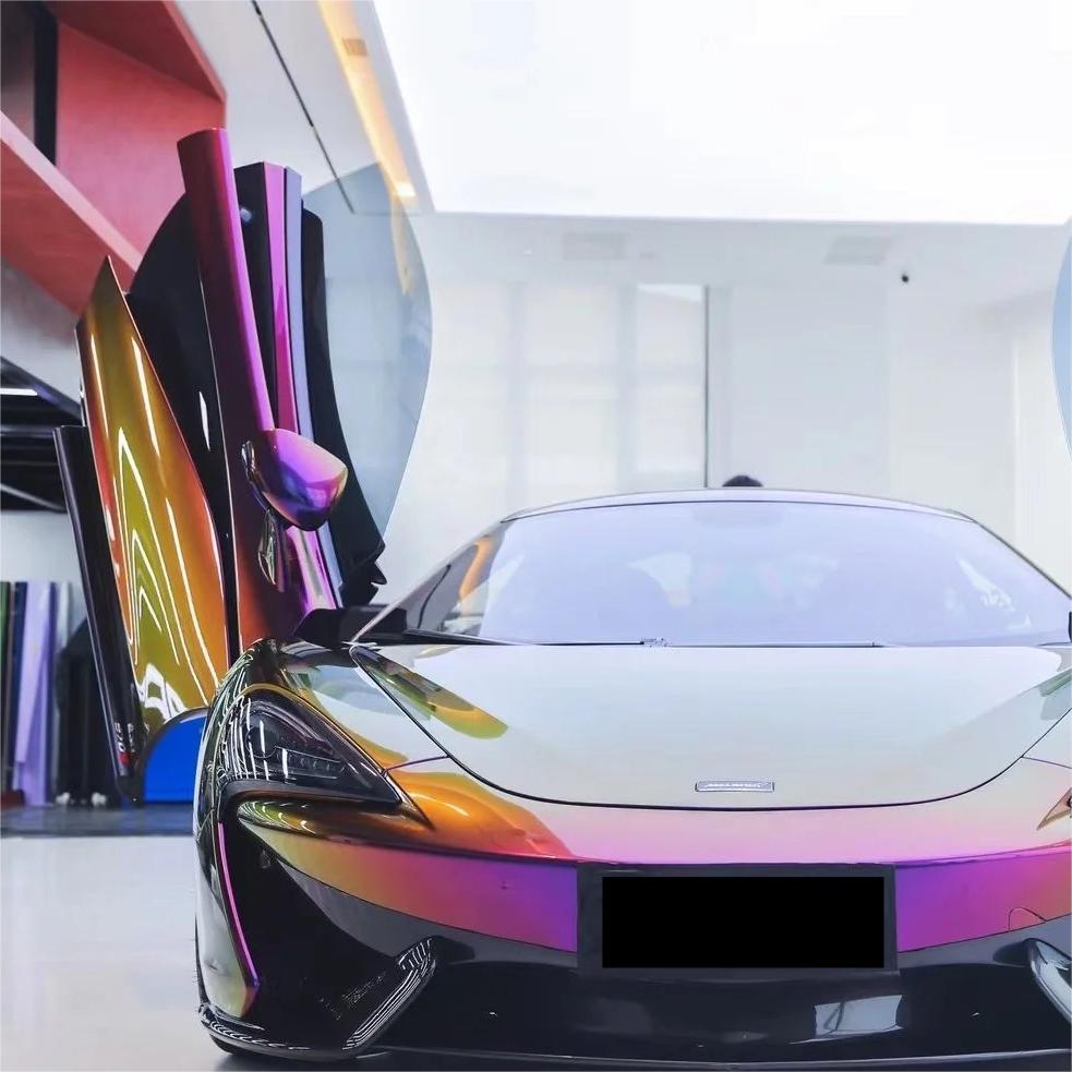 Gloss Metallic Chameleon Yellow Purple Car Vinyl Wrap PET