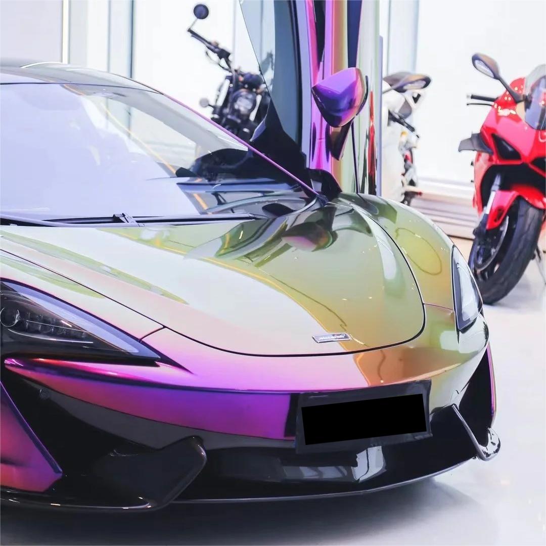 Gloss Metallic Chameleon Yellow Purple Car Vinyl Wrap PET