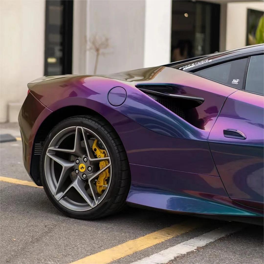 Gloss Metallic Chameleon Yellow Purple Car Vinyl Wrap PET