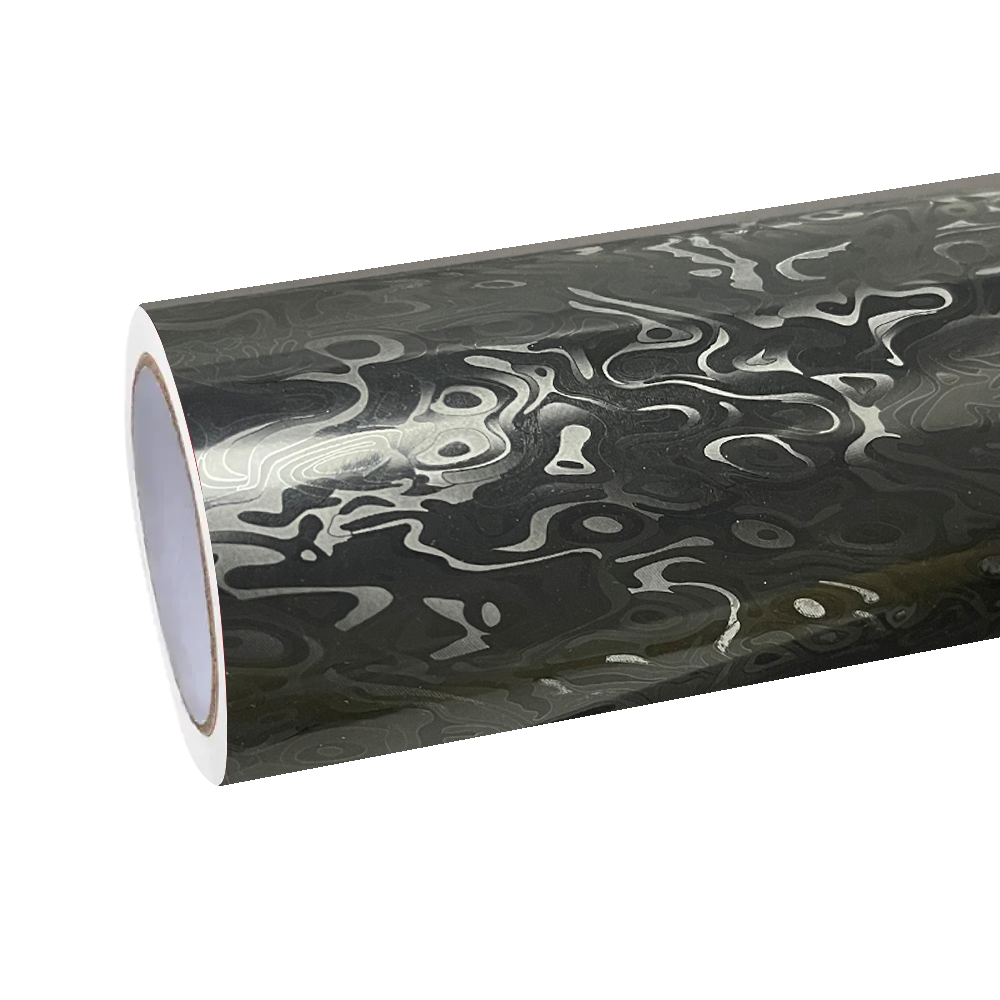 Gloss Black Damascus Carbon Car Vinyl Wrap PET