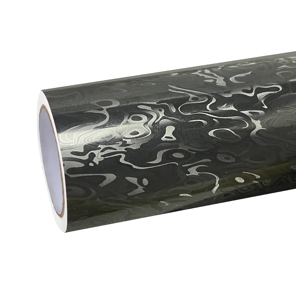 Gloss Black Damascus Carbon Car Vinyl Wrap PET