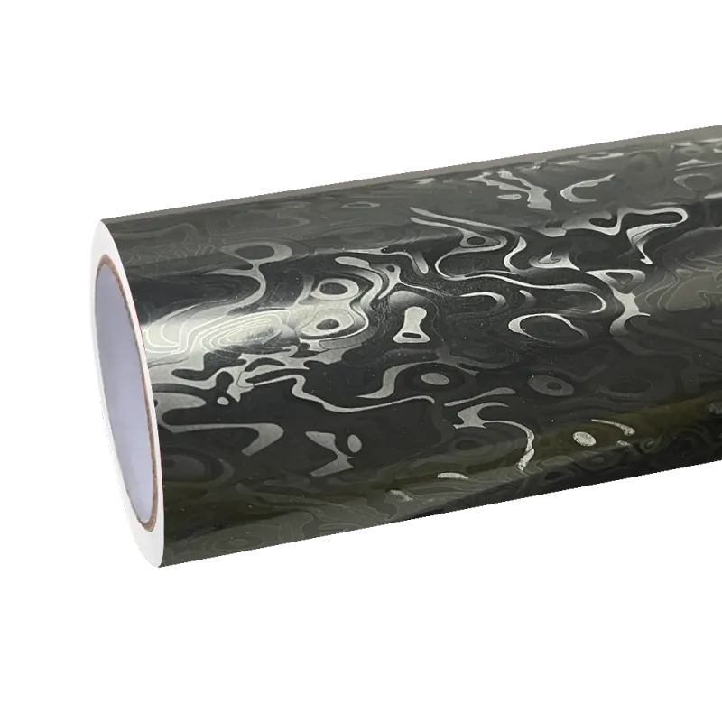 Gloss Black Damascus Carbon Car Vinyl Wrap PET